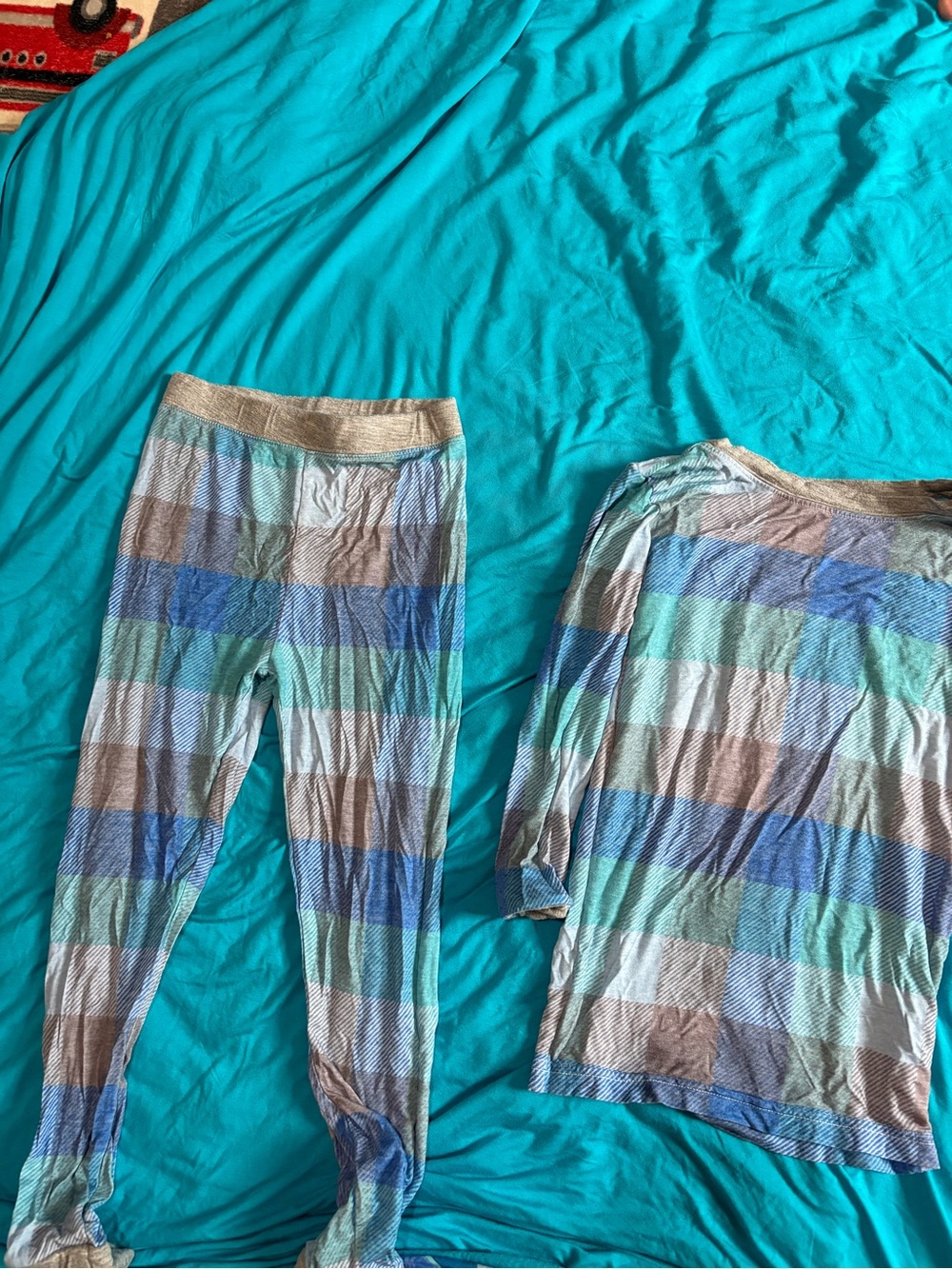 Little Sleepies Striped Pajama Set in Teal, Blue & Gray
